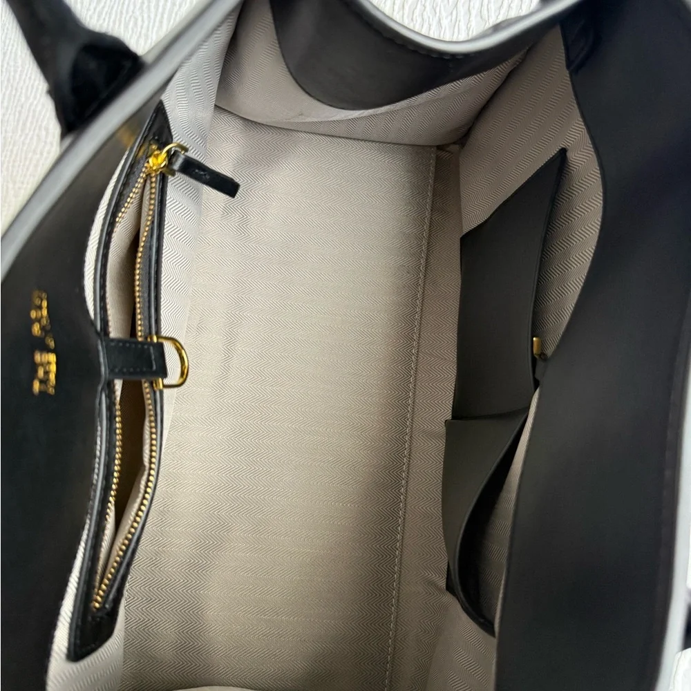 The Row Margaux Inspired Black Leather Drawstring Pouch with Gold Accents - Picture 8 of 14